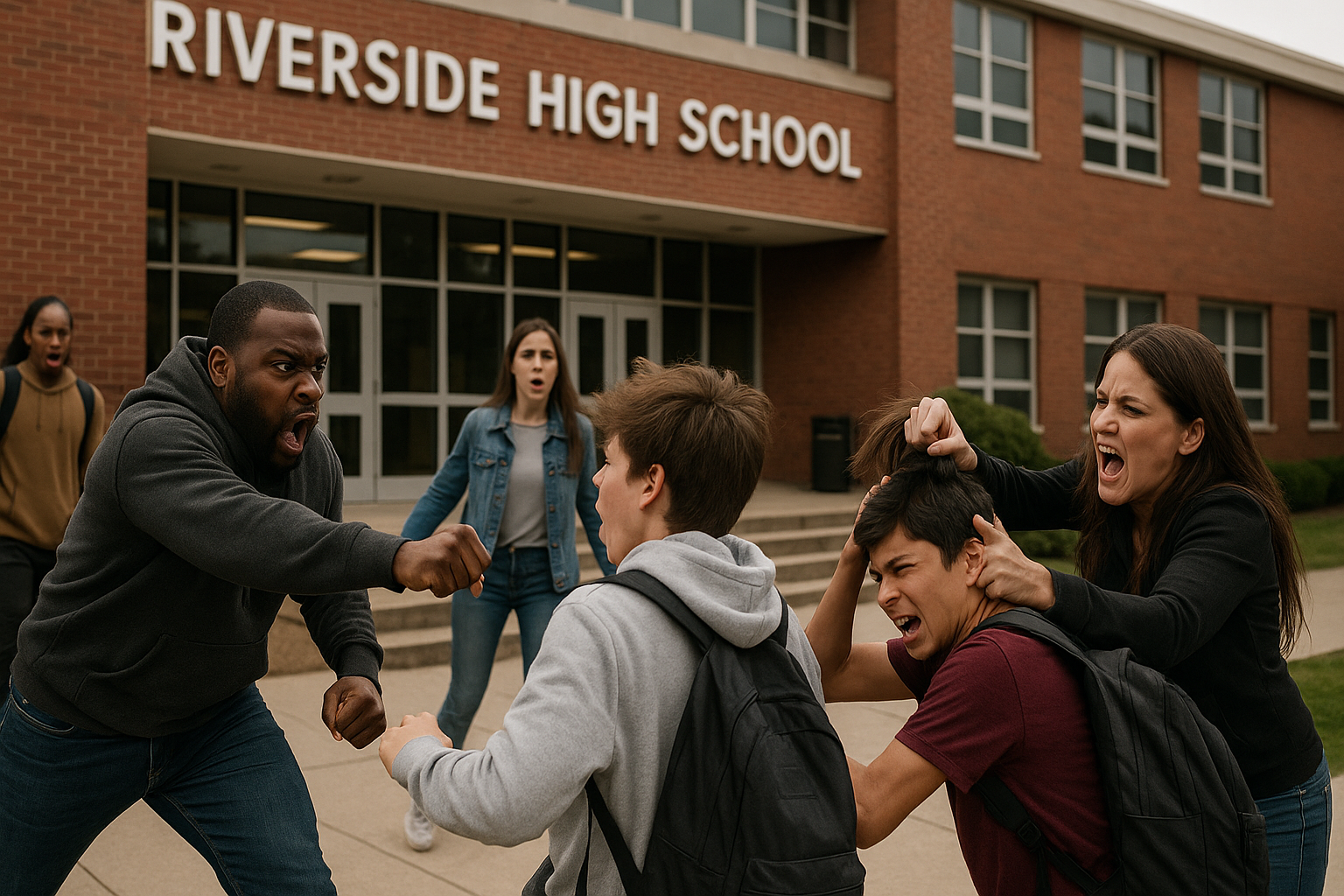 Chaos Erupts at Riverside High School as Adults Launch Attack in Revenge Plot