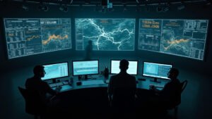 Cinematic wide-angle shot of a burning oil field at dusk, representing the escalating Middle East conflict and its impact on global energy markets.