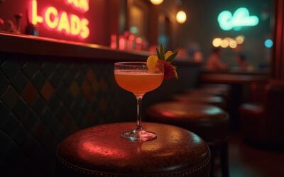 A sophisticated bar interior in Los Angeles, showcasing expertly crafted cocktails bathed in warm, editorial lighting, embodying the vibrant March 2026 nightlife scene.