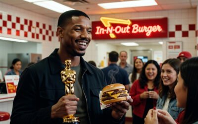 Michael B. Jordan celebrates his Best Actor Oscar win with a visit to In-N-Out Burger.