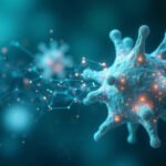 Symbolic image of a high-tech AI laboratory with glowing servers and holographic displays, representing Roche's collaboration with NVIDIA to accelerate drug discovery and diagnostics.